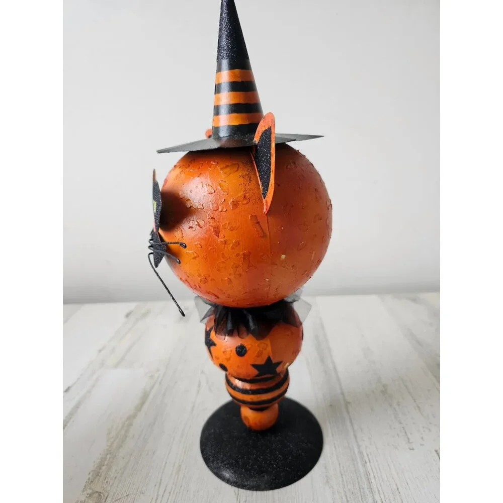 Pier 1 cat pumpkin metal glitter Halloween prop unique‎ vintage black